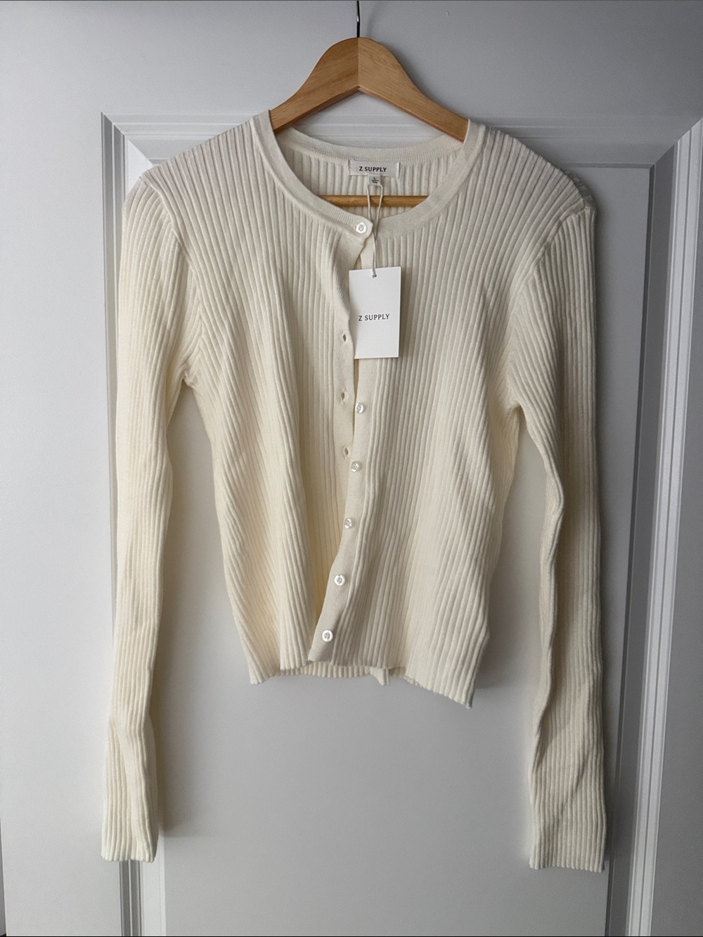 Z Supply Cream Ribbed Button-Front Long Sleeve Top - Picture 2 of 4